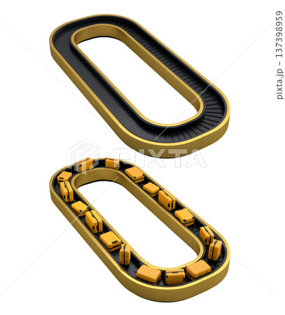 Set of Airport luggage conveyor belt or baggage claim area with suitcases on white. 137398959