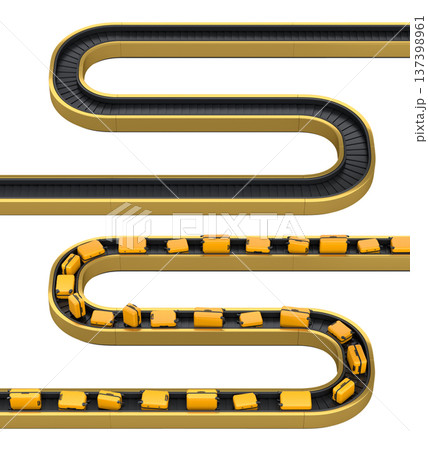 Set of Airport luggage conveyor belt or baggage claim area with suitcases on white. Set of Airport luggage conveyor belt or baggage claim area with suitcases on white. 137398961