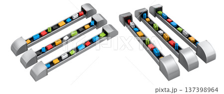 Set of Airport luggage conveyor belt or baggage claim area with suitcases on white. Set of Airport luggage conveyor belt or baggage claim area with suitcases on white. 137398964