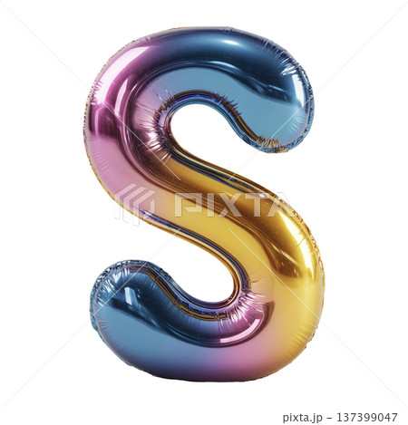 Multicolor metallic inflated balloon letter S shown in glossy style isolated on white background, celebration and festive concept Multicolor metallic inflated balloon letter S shown in glossy style isolated on white background, celebration and festive concept 137399047
