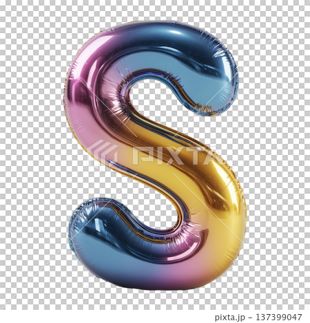 Multicolor metallic inflated balloon letter S shown in glossy style isolated on white background, celebration and festive concept Multicolor metallic inflated balloon letter S shown in glossy style isolated on white background, celebration and festive concept 137399047