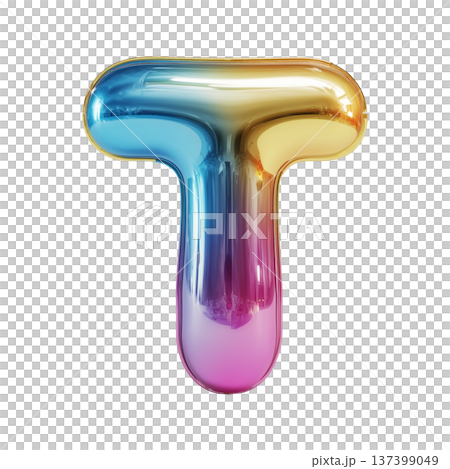 Multicolor metallic inflated balloon letter T shown in glossy style isolated on white background, celebration and festive concept 137399049