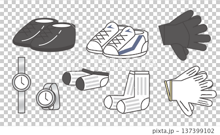 一套梳妝打扮及外出用品圖解：手錶、襪子、鞋子、手套、服裝配件 137399102