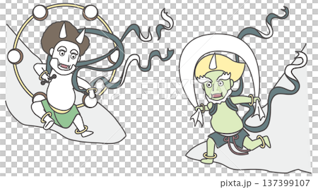 Wind God and Thunder God illustration set Japanese style, god, character, relaxed 137399107