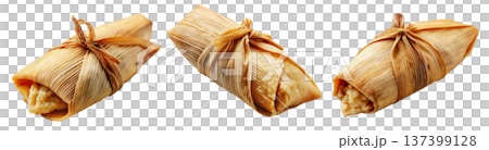 Venezuelan tamales wrapped in corn husk, tied with rustic rope, isolated on white background, representing South American cuisine Venezuelan tamales wrapped in corn husk, tied with rustic rope, isolated on white background, representing South American cuisine 137399128