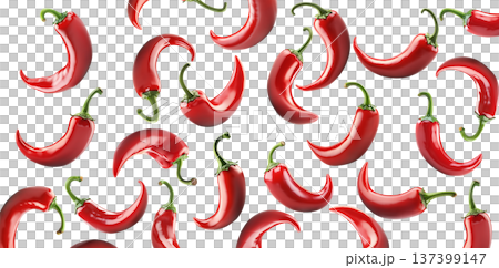 Red chili peppers arranged, isolated on white background, concept of spicy cooking ingredient 137399147