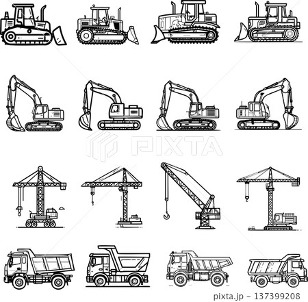 建設機械と工事車両のラインアイコンセット 建設機械と工事車両のラインアイコンセット 137399208