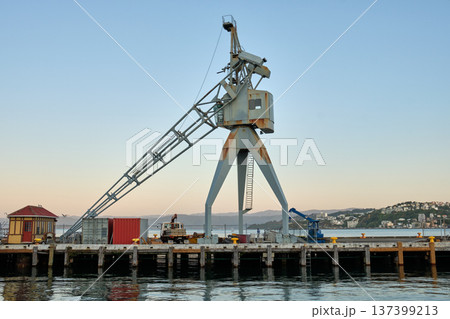 Tripod Crane on Queens Wharf - Wellington 137399213