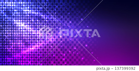 Abstract glowing pixel grid background with neon purple and blue digital light. Abstract glowing pixel grid background with neon purple and blue digital light. 137399392