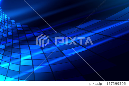 Futuristic square pattern curve with lighting effect on dark background. 137399396