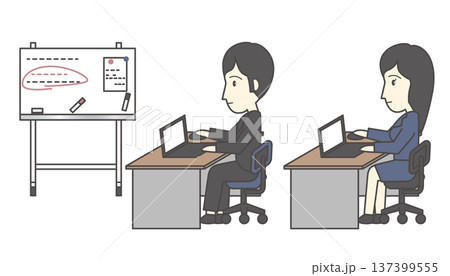 オフィスの男女のイラストセット（ビジネス・会社員・事務・スーツ・仕事） 137399555