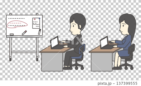 オフィスの男女のイラストセット（ビジネス・会社員・事務・スーツ・仕事） 137399555