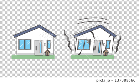一組地震中房屋搖晃和正常情況下房屋的插圖(住房、抗震、隔震、防災) 一組地震中房屋搖晃和正常情況下房屋的插圖(住房、抗震、隔震、防災) 137399560