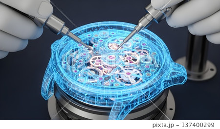 A robot watchmaker assembling an intricate data watch 137400299