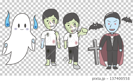 西洋の怪物・アンデッドのイラストセット（ファントム・ゾンビ・ドラキュラ・亡霊） 137400558