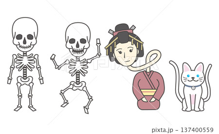 日本の妖怪・亡霊イラストセット(骸骨・ろくろ首・猫又・人型・伝承) 日本の妖怪・亡霊イラストセット(骸骨・ろくろ首・猫又・人型・伝承) 137400559
