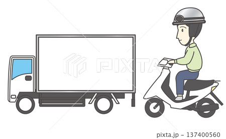 物流・交通車両のイラストセット（トラック・小型トラック・原付バイク・スクーター） 137400560
