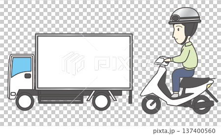 物流與運輸車輛插圖集（卡車、小型卡車、輕型摩托車、踏板車） 137400560