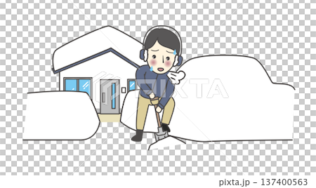 Illustration set of a house buried in snow due to heavy snowfall and a man shoveling snow (snow removal, snow accumulation, winter, natural disaster, hard work) Illustration set of a house buried in snow due to heavy snowfall and a man shoveling snow (snow removal, snow accumulation, winter, natural disaster, hard work) 137400563