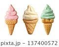 ソフトクリーム型クッキーセット（バニラ・ストロベリー・ミント）透過PNG 137400572