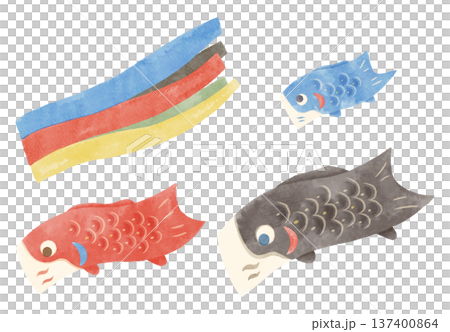 吹流しと鯉のぼりの家族のイラスト 水彩風 吹流しと鯉のぼりの家族のイラスト 水彩風 137400864