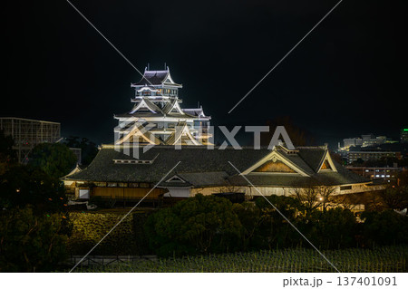 ライトアップされた天守閣 137401091