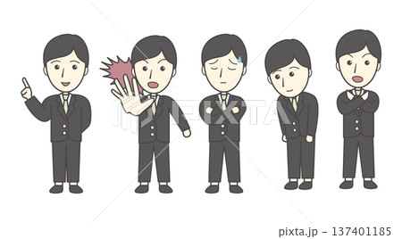 男性のポーズ・表情バリエーションセット（教える・待った・困る・お辞儀・だめ・人物） 137401185