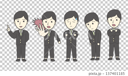 男性のポーズ・表情バリエーションセット（教える・待った・困る・お辞儀・だめ・人物） 137401185