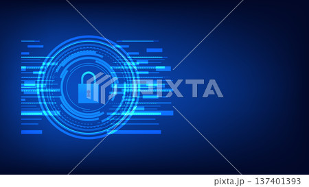 digital padlock with hi tech circle on blue background. cyber security 137401393