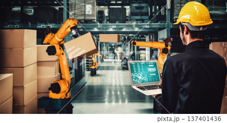 Smart robot arm systems for innovative warehouse and factory digital technology 137401436