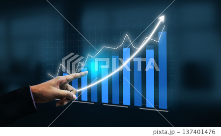 Business Success and Growth Concept with Hand Pointing at Increasing Chart on Digital Background Impute Business Success and Growth Concept with Hand Pointing at Increasing Chart on Digital Background Impute 137401476