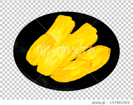 Dried sweet potatoes arranged on a plate Hand-drawn watercolor illustration Dried sweet potatoes arranged on a plate Hand-drawn watercolor illustration 137401503