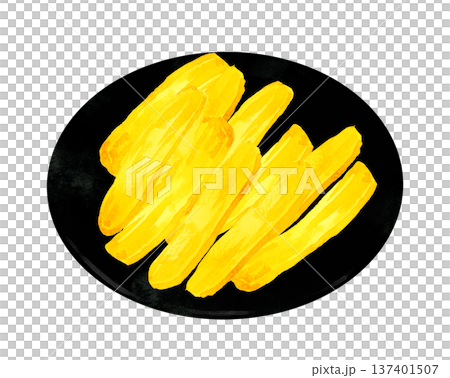 お皿に盛り付けた干し芋 手描き水彩イラスト素材 お皿に盛り付けた干し芋 手描き水彩イラスト素材 137401507