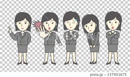 女性のポーズ・表情バリエーションセット(教える・待った・困る・お辞儀・だめ・人物) 女性のポーズ・表情バリエーションセット(教える・待った・困る・お辞儀・だめ・人物) 137401675