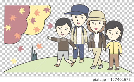 秋の行楽・家族旅行イラストセット（紅葉狩り・お弁当・レジャー・秋の休日） 137401678