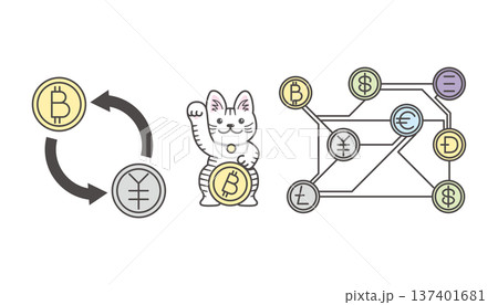 仮想通貨・ビットコインイメージセット（交換図・招き猫・相関図・フィンテック） 137401681
