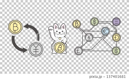 仮想通貨・ビットコインイメージセット（交換図・招き猫・相関図・フィンテック） 137401681
