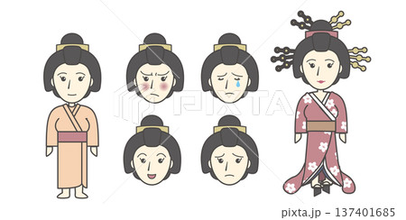 和服の女性イラストセット(着物・振袖・花魁・遊女・日本文化・伝統衣装) 和服の女性イラストセット(着物・振袖・花魁・遊女・日本文化・伝統衣装) 137401685