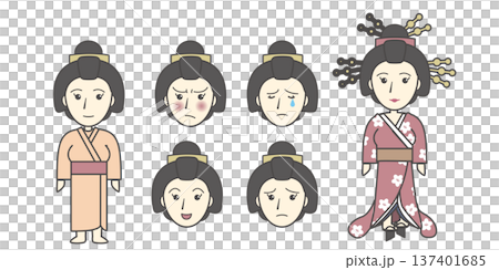 和服の女性イラストセット(着物・振袖・花魁・遊女・日本文化・伝統衣装) 和服の女性イラストセット(着物・振袖・花魁・遊女・日本文化・伝統衣装) 137401685