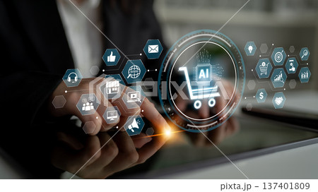 AI Ecommerce Shopping Technology with Data Analytic and Smart Retail Icons Spline AI Ecommerce Shopping Technology with Data Analytic and Smart Retail Icons Spline 137401809