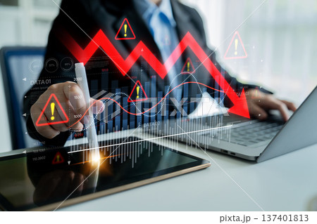 Economic Crisis with Financial Downtrend Arrow and Volatile Market Graph Spline 137401813