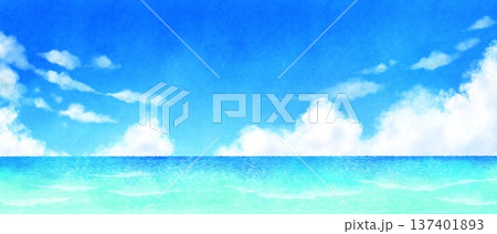 美しく爽やかな夏の海と空の風景　水彩イラスト 137401893