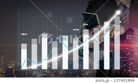 Business Professional Analyzing Data on Smartphone with Financial Growth Graph Over Cityscape Background at Night Copula Business Professional Analyzing Data on Smartphone with Financial Growth Graph Over Cityscape Background at Night Copula 137401904