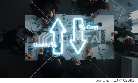 Business Meeting on Quality and Cost Analysis with Graphs and Charts for Strategic Decision Making in Modern Corporate Environment. Raster 137402093