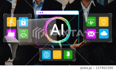Business professionals engaging with technology interface showcasing artificial intelligence concepts and tools for innovation and productivity improvement Gluon Business professionals engaging with technology interface showcasing artificial intelligence concepts and tools for innovation and productivity improvement Gluon 137402300