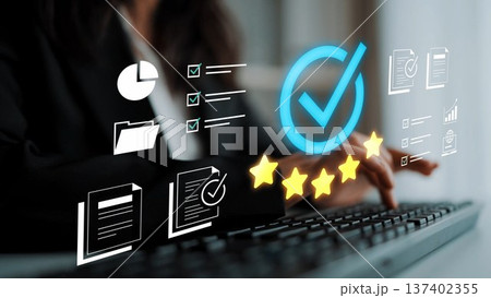 Businesswoman Working on Keyboard with Digital Marketing Icons and Analytics Graphics in Modern Office Environment for Success Concept Gluon Businesswoman Working on Keyboard with Digital Marketing Icons and Analytics Graphics in Modern Office Environment for Success Concept Gluon 137402355
