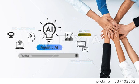 Collaborative Effort Showcasing Hands Together with AI Concept and Technology Icons for Innovation and Teamwork Representation Gluon 137402372