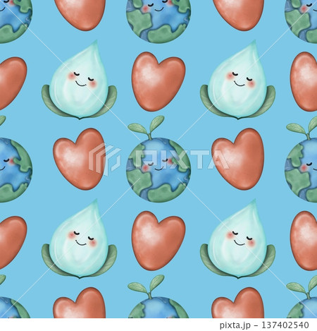 Seamless pattern World Water Day Cute water and planet earth character with emotions Hand drawn. For menus,paper, textiles and seasonal fabric. Seamless pattern World Water Day Cute water and planet earth character with emotions Hand drawn. For menus,paper, textiles and seasonal fabric. 137402540