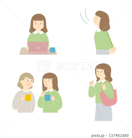 穏やかな表情の女性のイラストセット 137402880