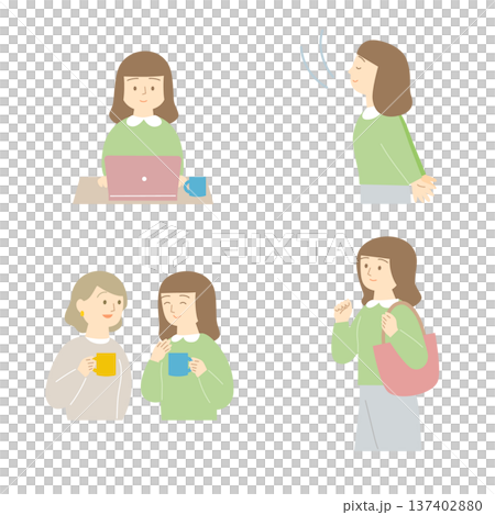 穏やかな表情の女性のイラストセット 137402880